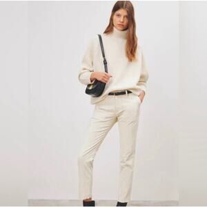 Nili Lotan Eggshell Jenna Stretch Corduroy Pants 8 Soft Lightweight Raw Hem Crop